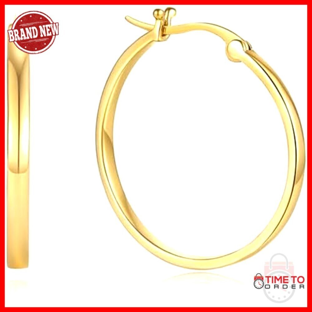 14K Gold Square Tube Hoop Earrings 20mm 30mm 40mm Hypoallergenic